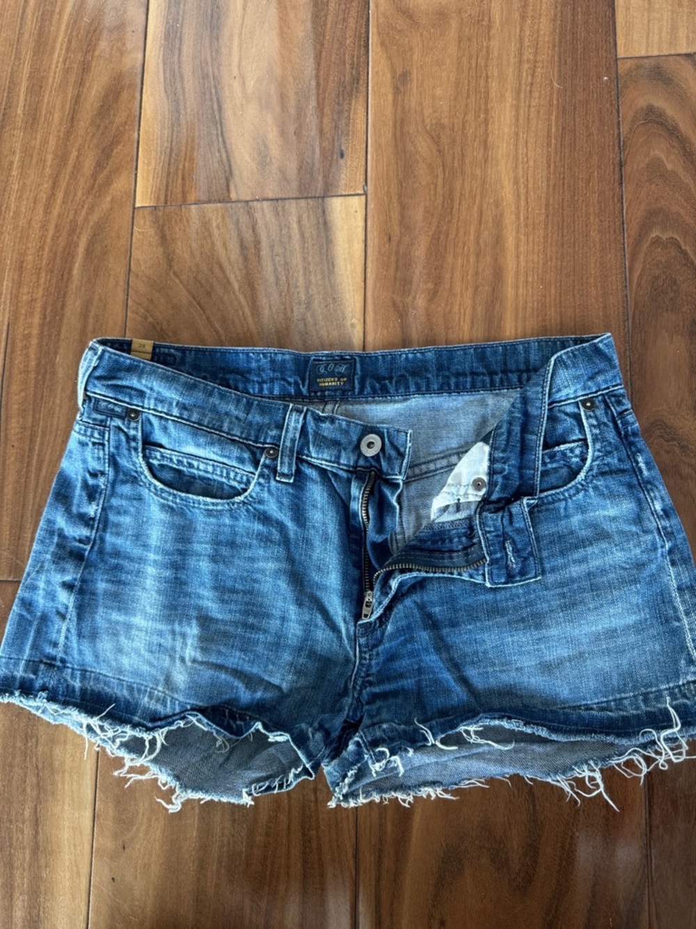 Citizens Of Humanity Distressed Blue Denim Cutoff Shorts